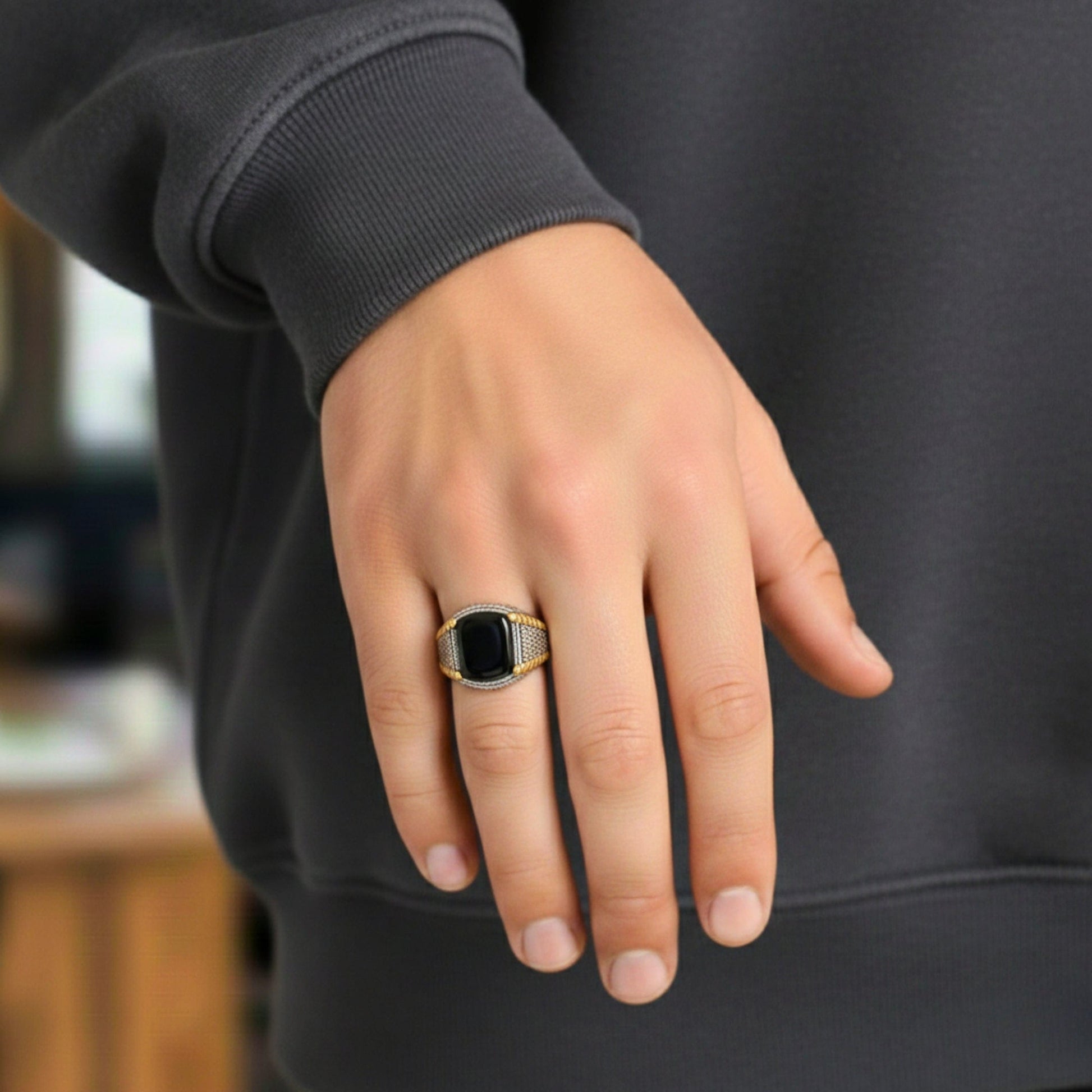 Royal Series - SHADOW SOVEREIGN RING - Pure Stainless Steel Men’s Steel-Gold-Plated Ring – Statement Luxury Jewelry (Size : 16-20-22-27) - THE MEN THING