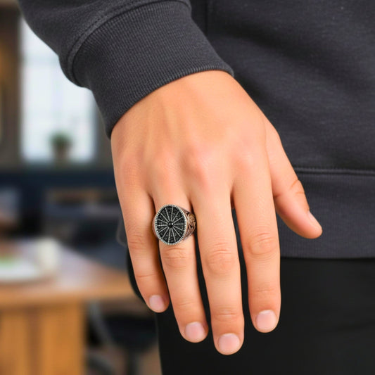 Royal Series - SHADOW SUN RING - Pure Stainless Steel Men’s Steel-Plated Ring – Statement Luxury Jewelry (Size : 15-16-17-18-21-22-26-27) - THE MEN THING