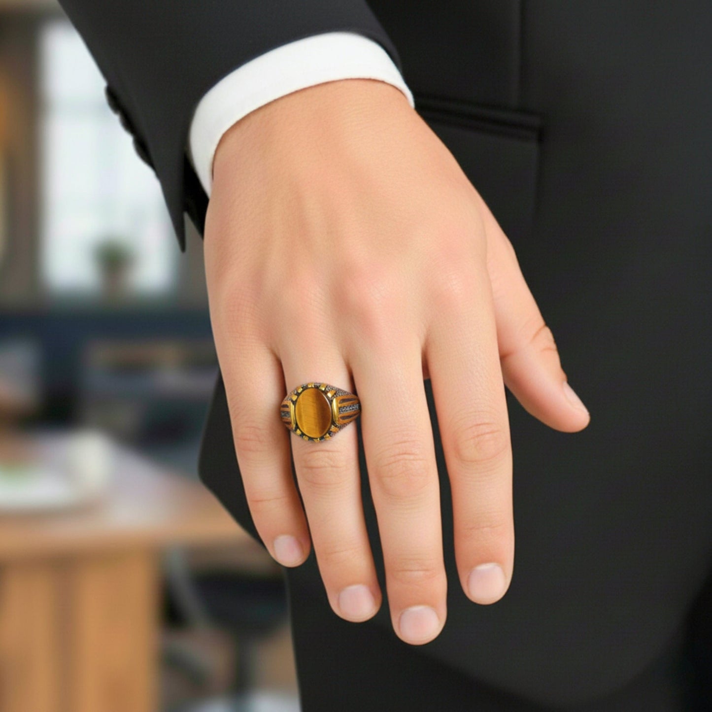 Royal Series - SOLARIS SIGNET - Pure Stainless Steel Men’s Gold-Plated Ring – Statement Luxury Jewelry (Size :15-16-17-20-21-22-26-27-28) - THE MEN THING