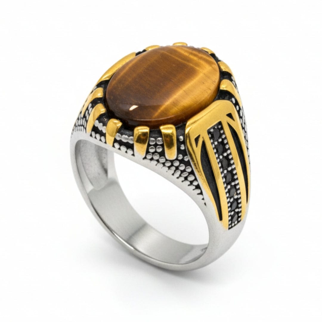 Royal Series - SOLARIS SIGNET - Pure Stainless Steel Men’s Gold-Plated Ring – Statement Luxury Jewelry (Size :15-16-17-20-21-22-26-27-28) - THE MEN THING