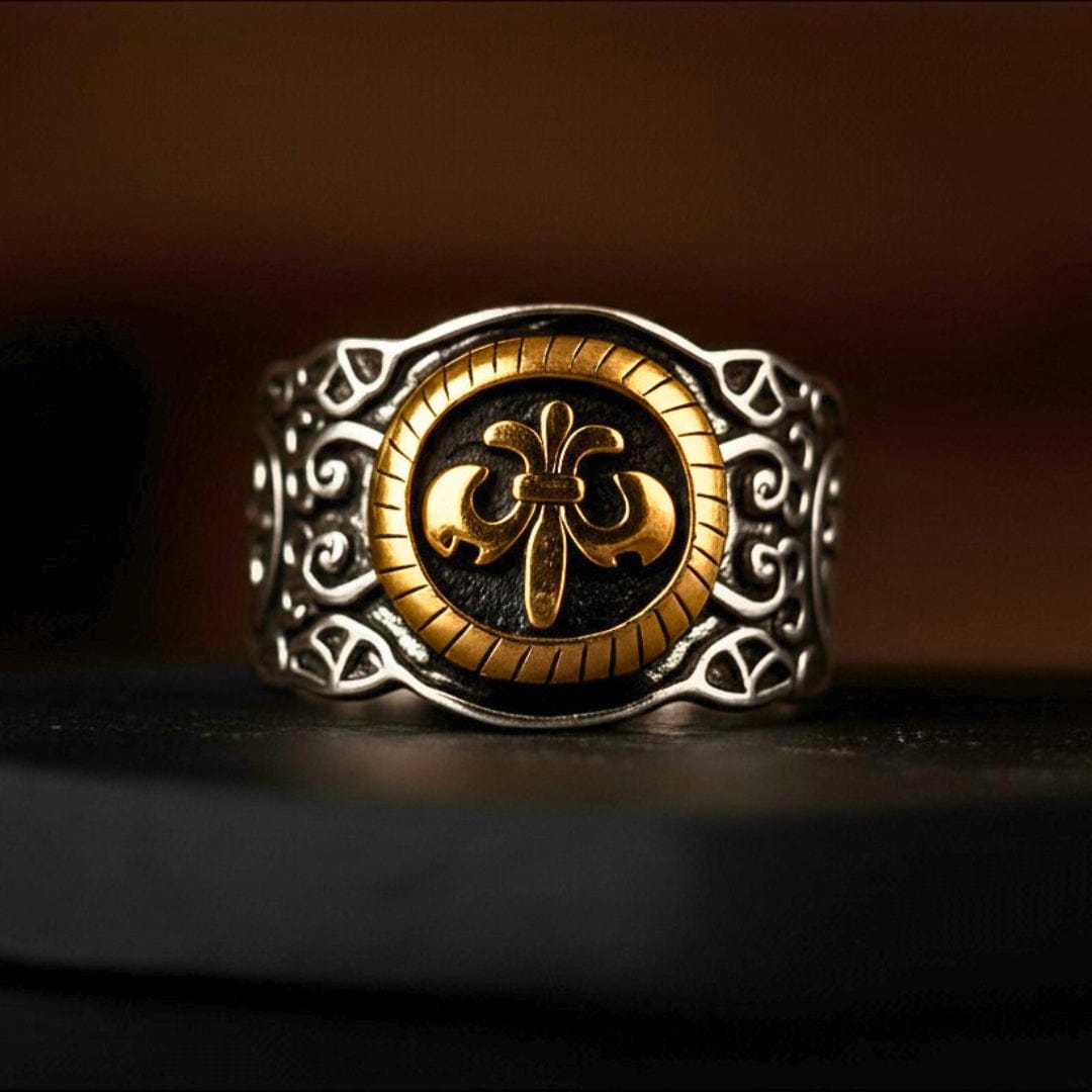 Royal Series - SOVEREIGN FLEUR RING - Pure Stainless Steel Men’s Steel-Gold-Plated Ring – Statement Luxury Jewelry (Size : -19-21-24) - THE MEN THING