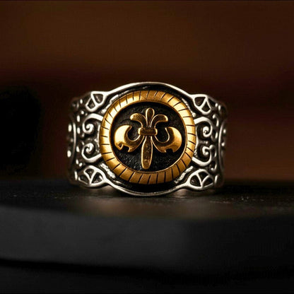 Royal Series - SOVEREIGN FLEUR RING - Pure Stainless Steel Men’s Steel-Gold-Plated Ring – Statement Luxury Jewelry (Size : -19-21-24) - THE MEN THING