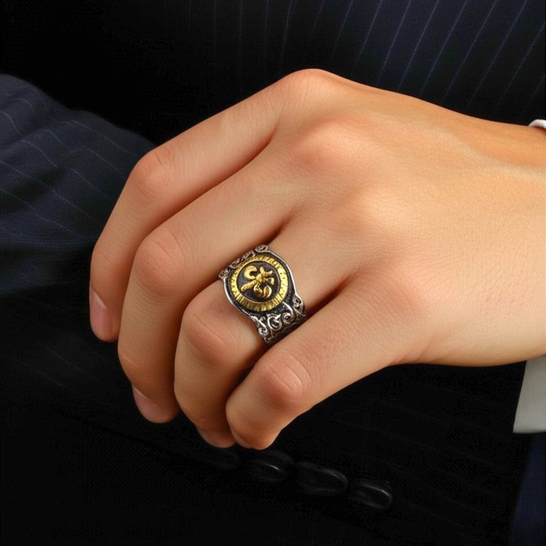 Royal Series - SOVEREIGN FLEUR RING - Pure Stainless Steel Men’s Steel-Gold-Plated Ring – Statement Luxury Jewelry (Size : -19-21-24) - THE MEN THING