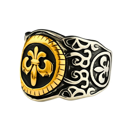 Royal Series - SOVEREIGN FLEUR RING - Pure Stainless Steel Men’s Steel-Gold-Plated Ring – Statement Luxury Jewelry (Size : -19-21-24) - THE MEN THING