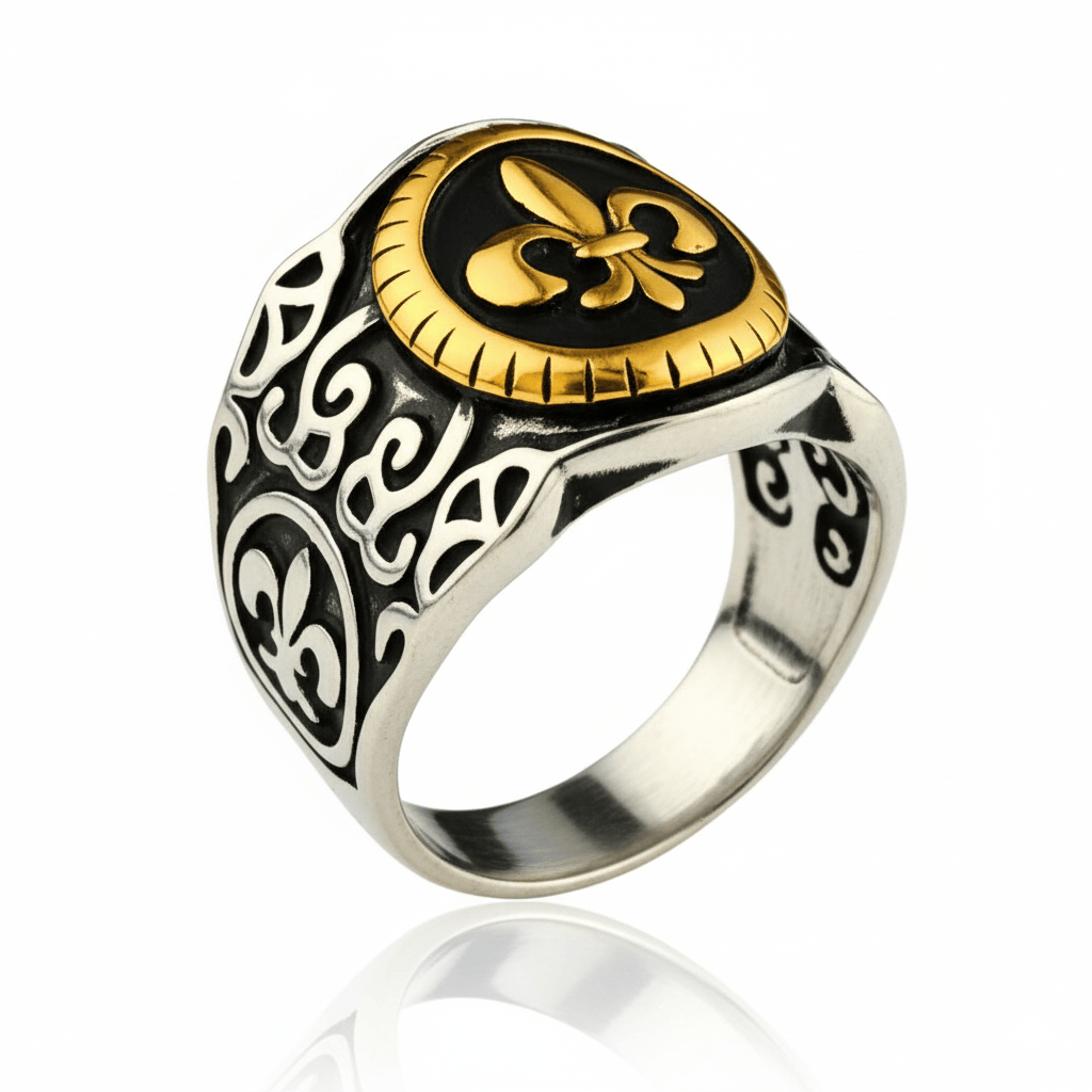 Royal Series - SOVEREIGN FLEUR RING - Pure Stainless Steel Men’s Steel-Gold-Plated Ring – Statement Luxury Jewelry (Size : -19-21-24) - THE MEN THING