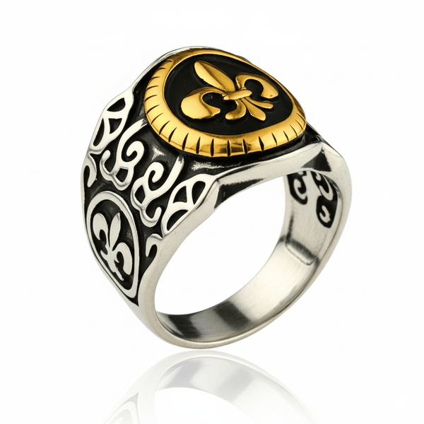 Royal Series - SOVEREIGN FLEUR RING - Pure Stainless Steel Men’s Steel-Gold-Plated Ring – Statement Luxury Jewelry (Size : -19-21-24)