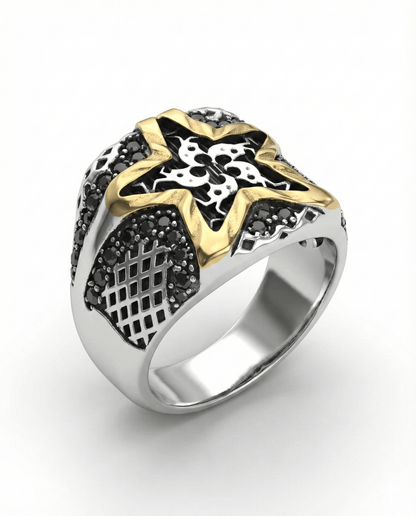 Royal Series - STARBOUND RELIC RING - Pure Stainless Steel Men’s Steel-Gold-Plated Ring – Statement Luxury Jewelry (Size : 16-21-24-25-26) - THE MEN THING