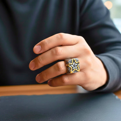 Royal Series - STARBOUND RELIC RING - Pure Stainless Steel Men’s Steel-Gold-Plated Ring – Statement Luxury Jewelry (Size : 16-21-24-25-26) - THE MEN THING