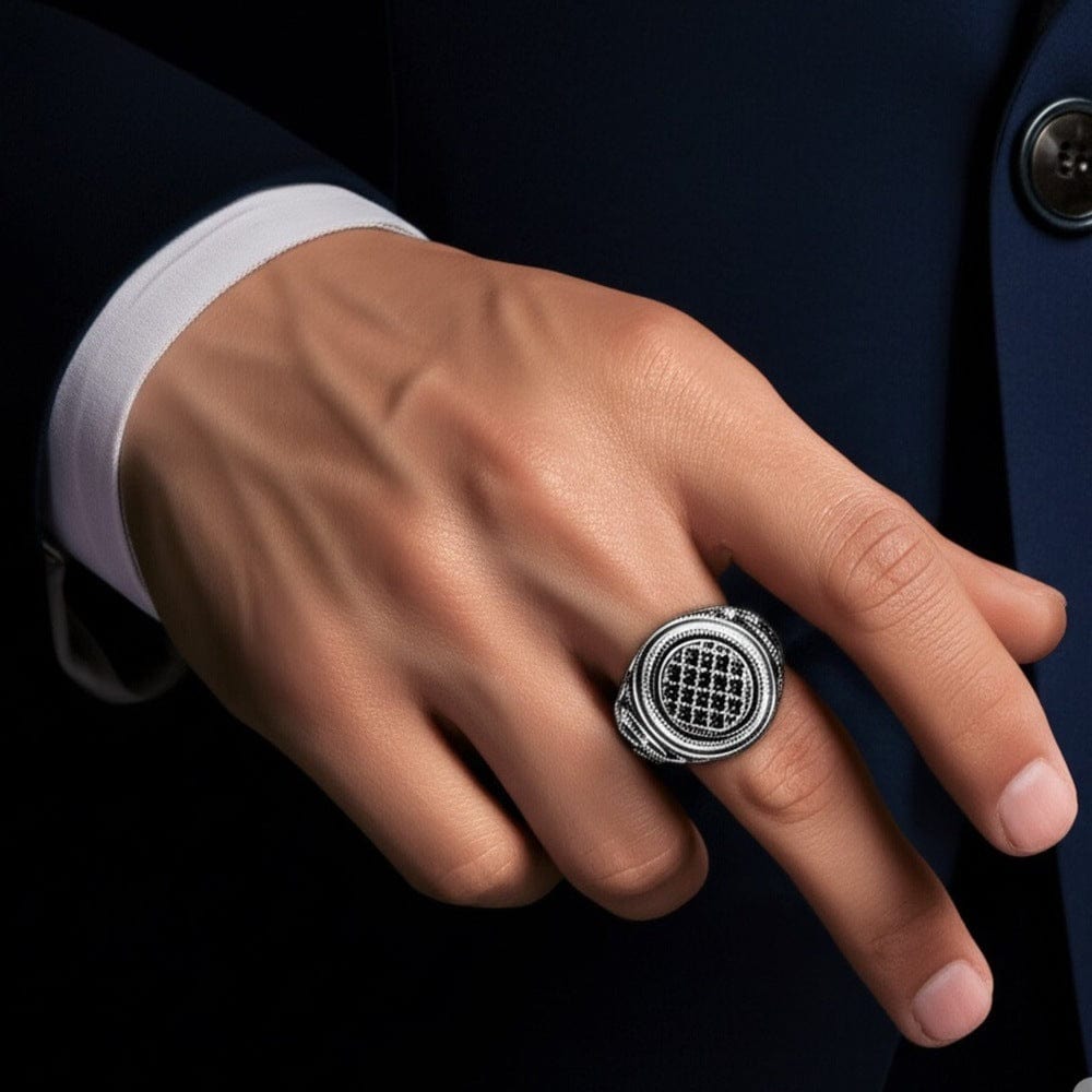 Royal Series - TEMPLE OF SHADOWS RING - Pure Stainless Steel Men’s Steel-Plated Black Ring – Statement Luxury Jewelry (Size : 17-19-21) - THE MEN THING