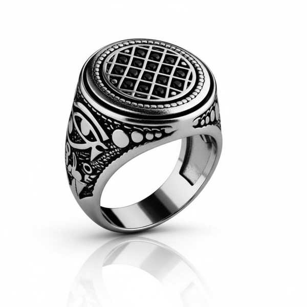 Royal Series - TEMPLE OF SHADOWS RING - Pure Stainless Steel Men’s Steel-Plated Black Ring – Statement Luxury Jewelry (Size : 17-19-21)
