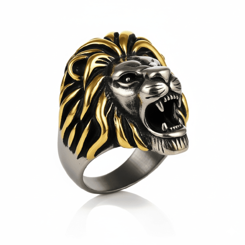 Royal Series - THE KING ROAR RING - Pure Stainless Steel Men’s Steel-Gold-Plated Ring – Statement Luxury Jewelry (Size : 19-22-25) - THE MEN THING