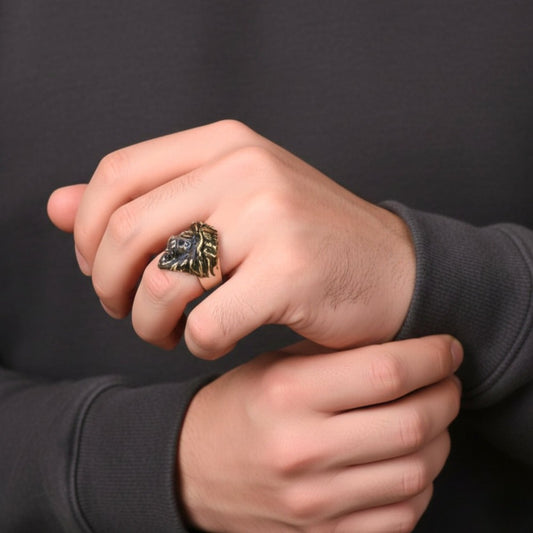 Royal Series - THE KING ROAR RING - Pure Stainless Steel Men’s Steel-Gold-Plated Ring – Statement Luxury Jewelry (Size : 19-22-25) - THE MEN THING