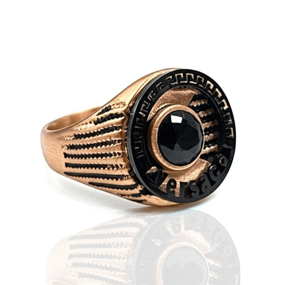Royal Series - TITAN CREST RING - Pure Stainless Steel Men’s Rose Gold-Black-Plated Ring – Statement Luxury Jewelry (Size : 16-21-24) - THE MEN THING