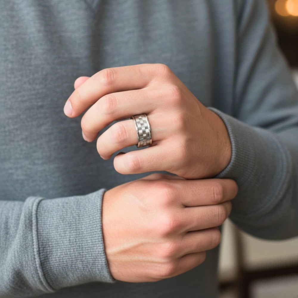 Royal Series - TITAN WEAVE RING - Pure Stainless Steel Men’s Steel-Plated Ring – Statement Luxury Jewelry (Size :17-22-27) - THE MEN THING