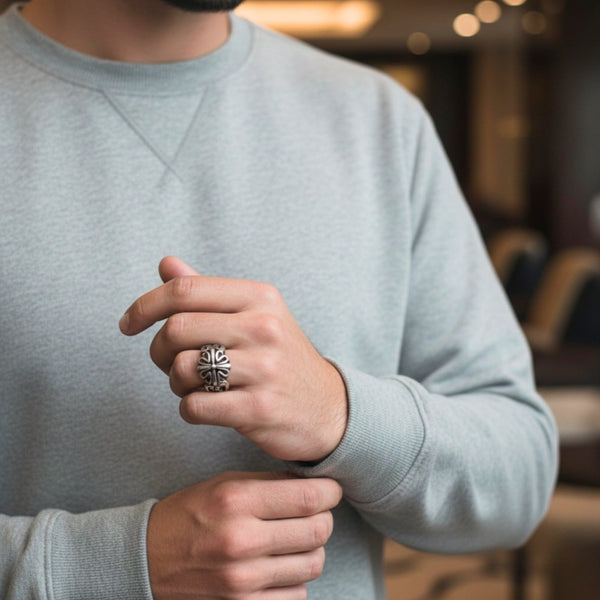Royal Series - TRIBAL CROSS EMBLEM RING - Pure Stainless Steel Men’s Steel-Plated Ring – Statement Luxury Jewelry (Size :15-16-18-21-24-25-27-30-31)