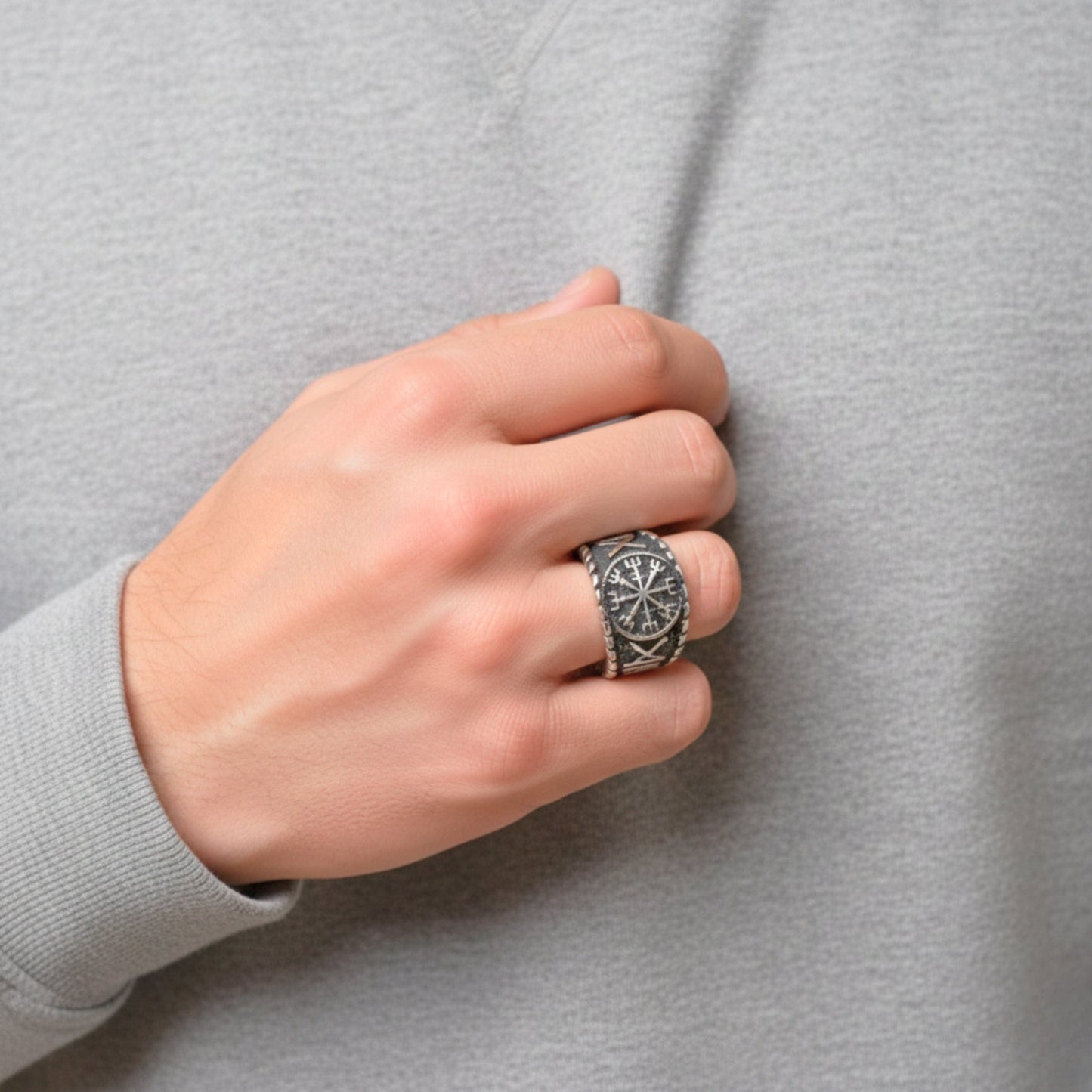 Royal Series - VEGVISIR GUARDIAN RING - Pure Stainless Steel Men’s Steel-Plated Ring – Statement Luxury Jewelry (Size : 16-18-21-23-28-31) - THE MEN THING