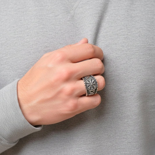 Royal Series - VEGVISIR GUARDIAN RING - Pure Stainless Steel Men’s Steel-Plated Ring – Statement Luxury Jewelry (Size : 16-18-21-23-28-31) - THE MEN THING