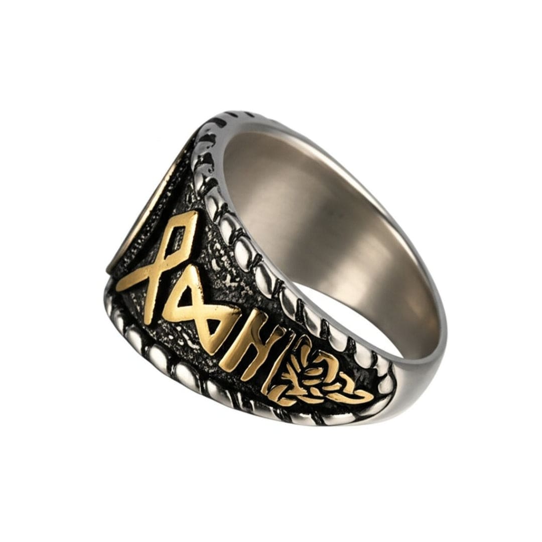 Royal Series - VEGVISIR VALOR RING - Pure Stainless Steel Men’s Steel-Gold-Plated Ring – Statement Luxury Jewelry (Size : 19-22-25-27) - THE MEN THING