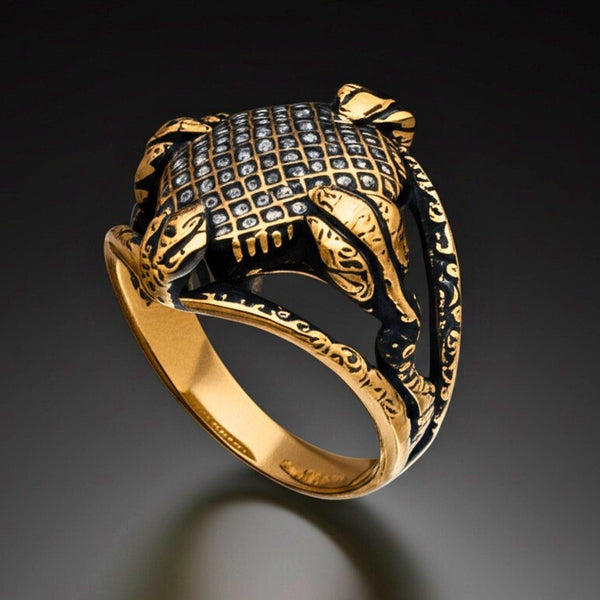 Royal Series - VIPER GRID RING - Pure Stainless Steel Men’s Gold-Plated Ring – Statement Luxury Jewelry (Size : -20-22)