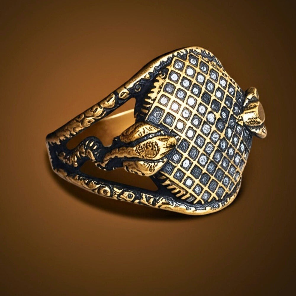 Royal Series - VIPER GRID RING - Pure Stainless Steel Men’s Gold-Plated Ring – Statement Luxury Jewelry (Size : -20-22) - THE MEN THING