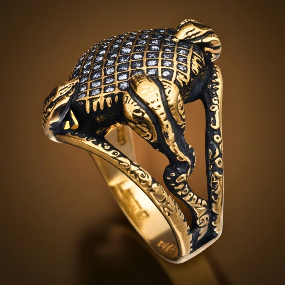 Royal Series - VIPER GRID RING - Pure Stainless Steel Men’s Gold-Plated Ring – Statement Luxury Jewelry (Size : -20-22) - THE MEN THING