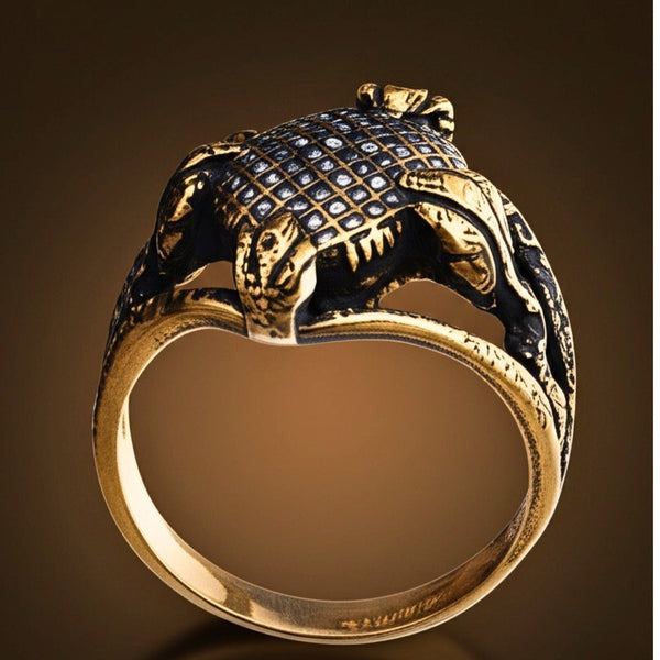 Royal Series - VIPER GRID RING - Pure Stainless Steel Men’s Gold-Plated Ring – Statement Luxury Jewelry (Size : -20-22)