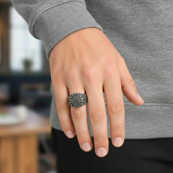 Royal Series - VORTEX SHIELD RING - Pure Stainless Steel Men’s Steel-Plated Ring – Statement Luxury Jewelry (Size :15-16-20-21-22-26-27)