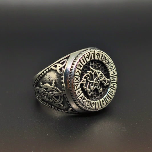 Royal Series - WARG CIRCLE RING - Pure Stainless Steel Men’s Steel-Plated Ring – Statement Luxury Jewelry (Size : 20-23-24-25-28-30) - THE MEN THING