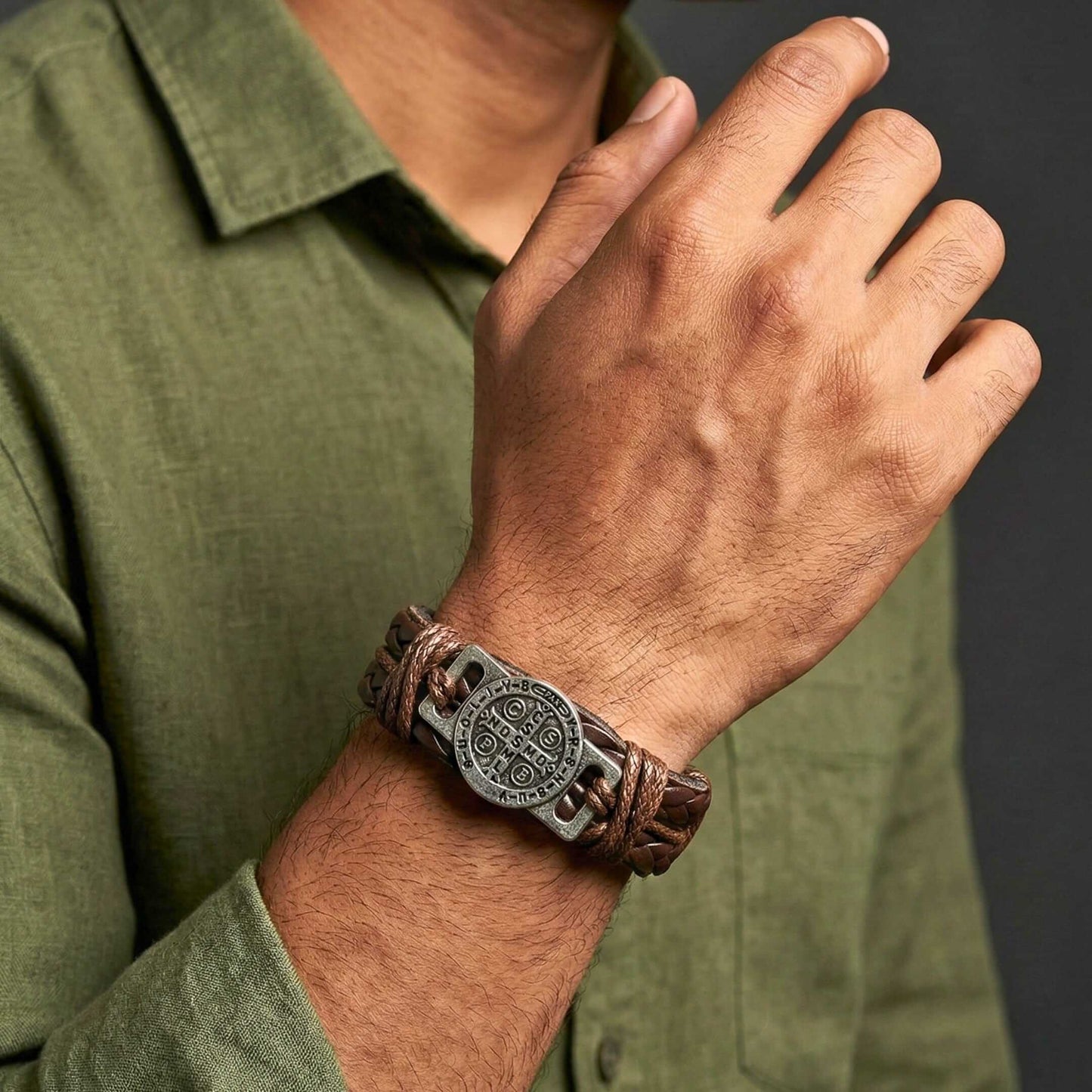 SAINT BENEDICT - Dark Brown 15mm Genuine Leather Bracelet for Men & Boys (Adjustable) - THE MEN THING