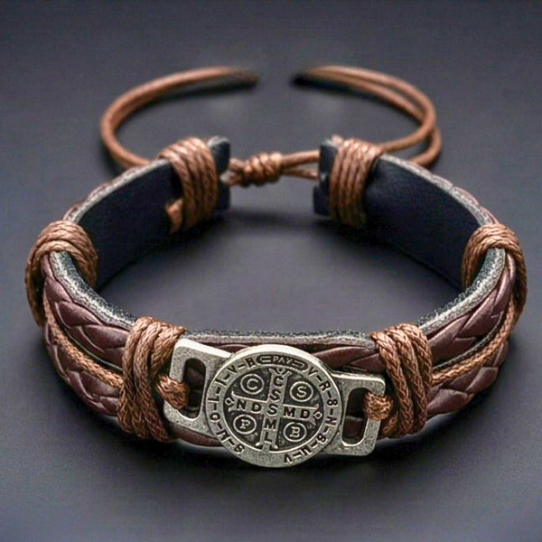 SAINT BENEDICT - Dark Brown 15mm Genuine Leather Bracelet for Men & Boys (Adjustable)
