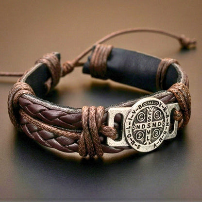 SAINT BENEDICT - Dark Brown 15mm Genuine Leather Bracelet for Men & Boys (Adjustable) - THE MEN THING