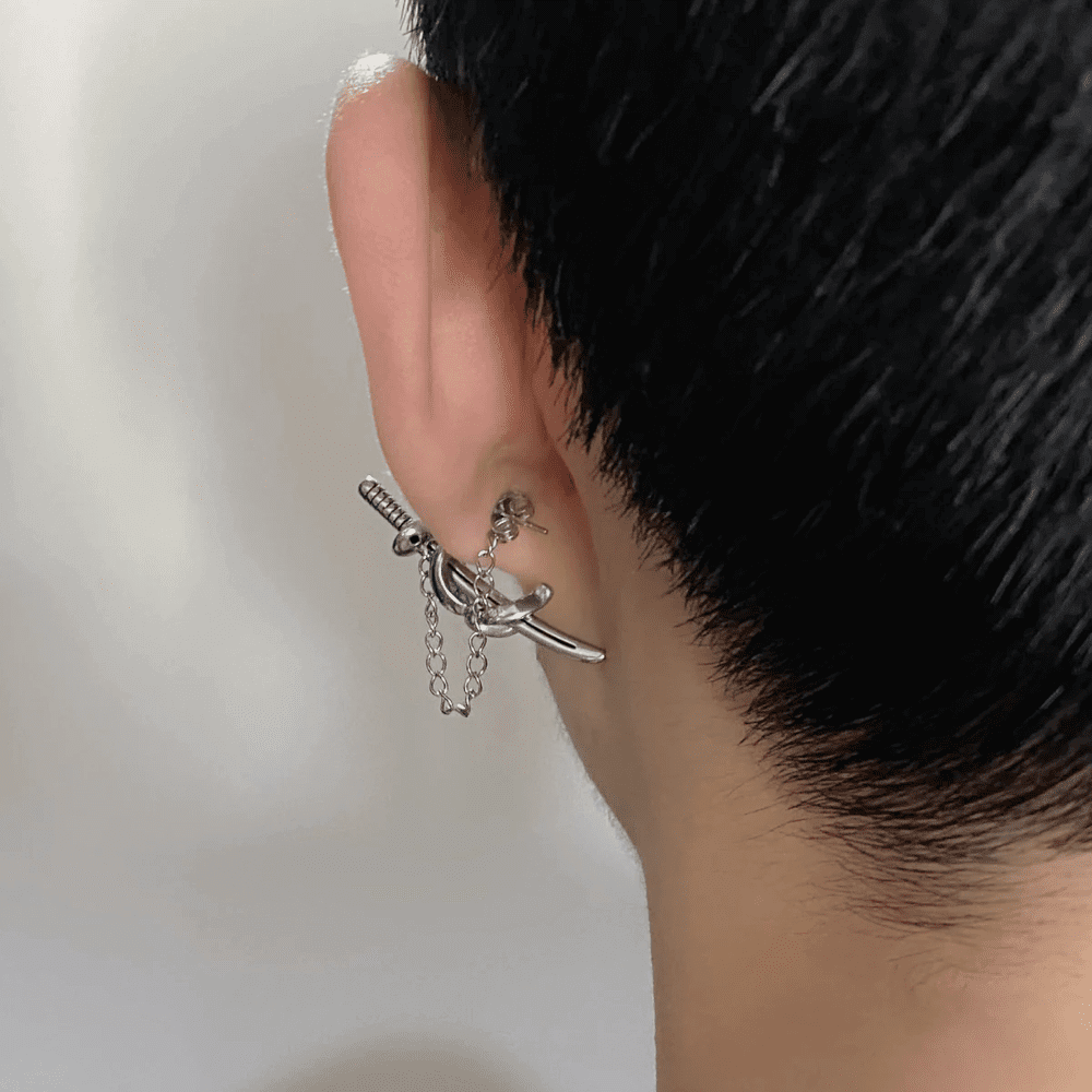 SAMURAI - Titanium Steel Stud Earrings for Men & Boys (2 Pcs) - THE MEN THING