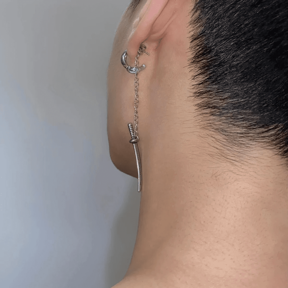 SAMURAI - Titanium Steel Stud Earrings for Men & Boys (2 Pcs) - THE MEN THING