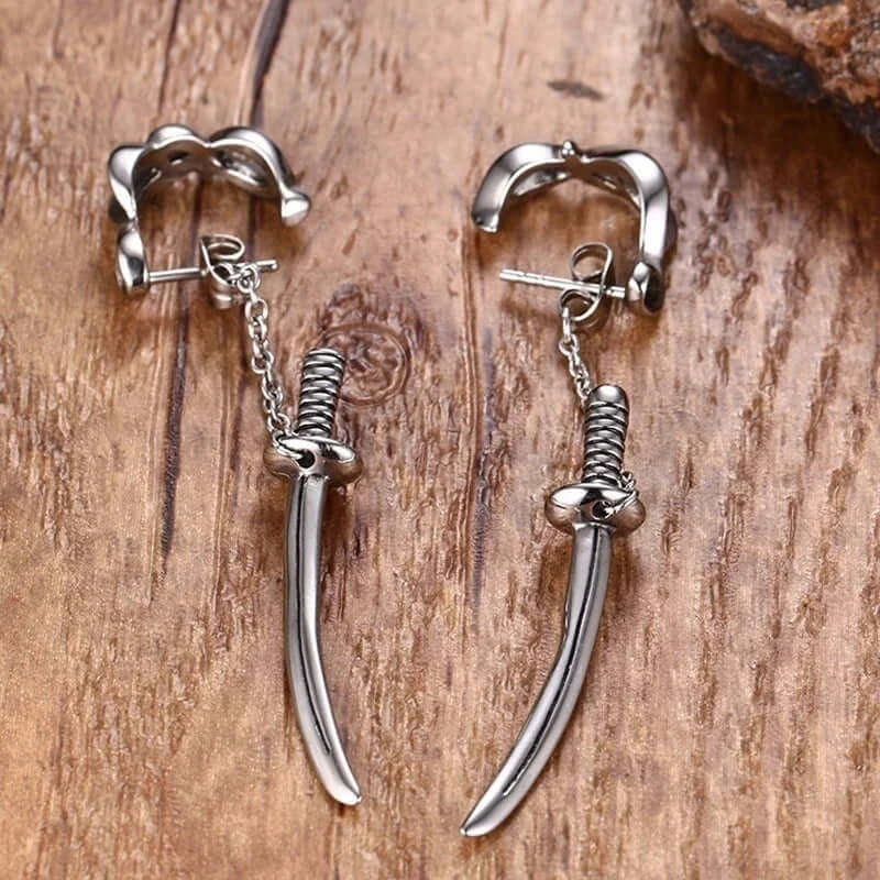 SAMURAI - Titanium Steel Stud Earrings for Men & Boys (2 Pcs) - THE MEN THING