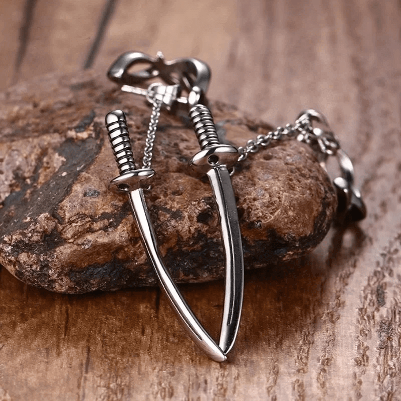 SAMURAI - Titanium Steel Stud Earrings for Men & Boys (2 Pcs) - THE MEN THING