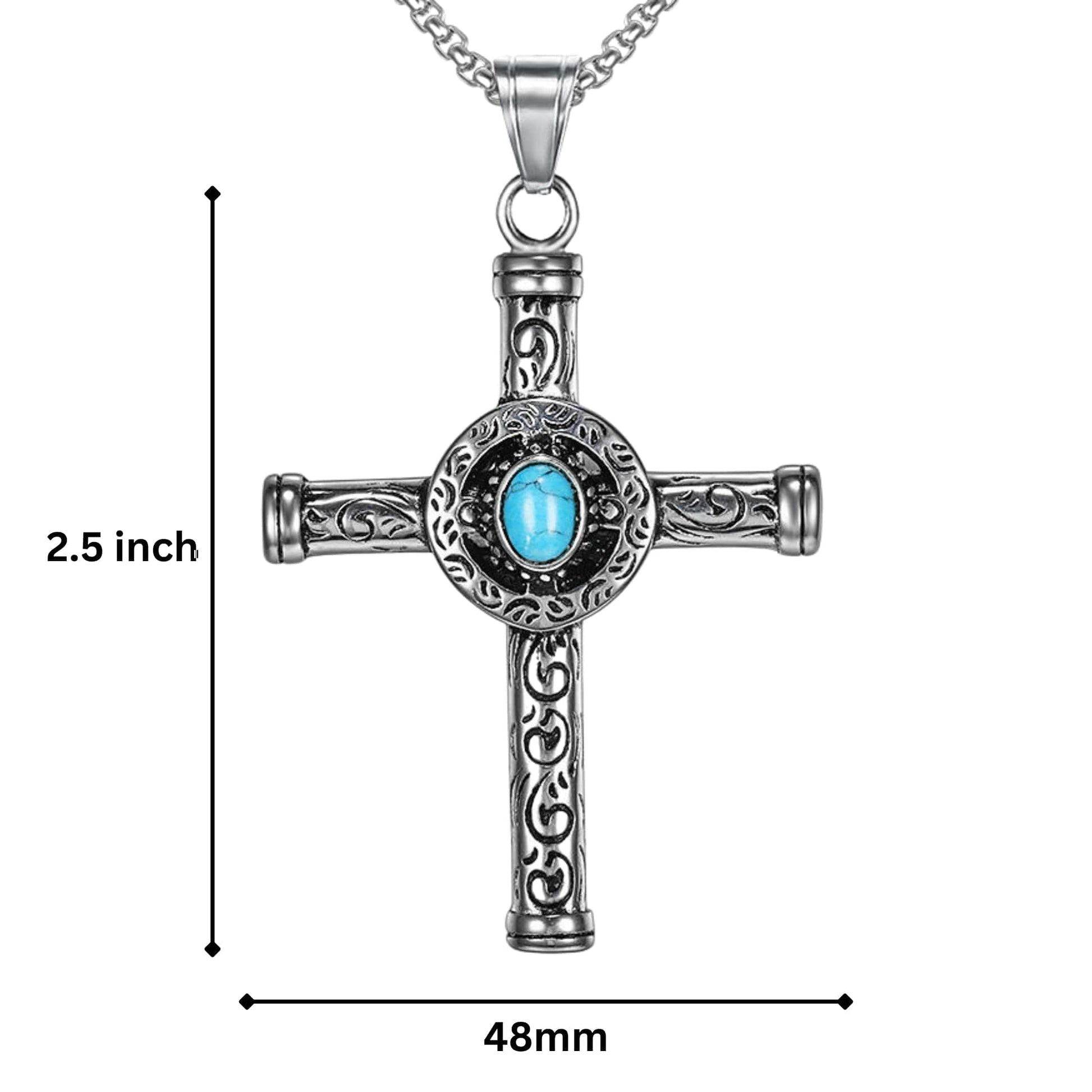 SANCTUS TURQUOISE CROSS - 48mm Pure Titanium Steel Pendant with 28inch Round Box 4mm Chain for Men & Boys — SS Pendant/ Necklace for Men | THE MEN THING