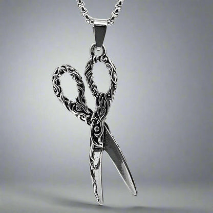 SCISSORS FLAME -  Alloy Scissors Pendant with Pure Stainless Steel  24inch Round Box Chain, Milan trending Style for Men & Boy - THE MEN THING