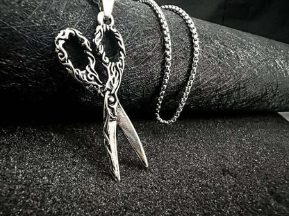 SCISSORS FLAME -  Alloy Scissors Pendant with Pure Stainless Steel  24inch Round Box Chain, Milan trending Style for Men & Boy - THE MEN THING