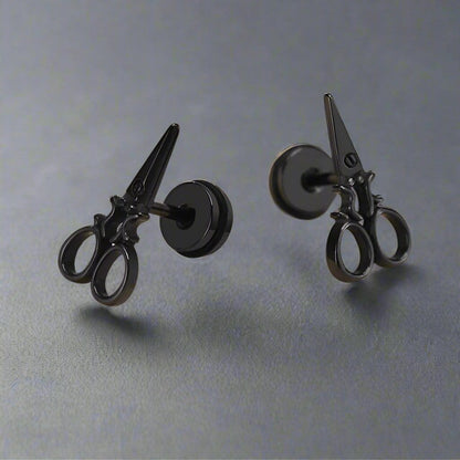 SCISSORS STUDS BLACK - Pure Titanium Steel Piercing Ear Earrings for Men & Boys (2 Pcs) - THE MEN THING