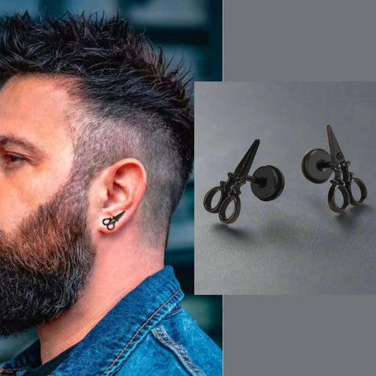 SCISSORS STUDS BLACK - Pure Titanium Steel Piercing Ear Earrings for Men & Boys (2 Pcs) - THE MEN THING