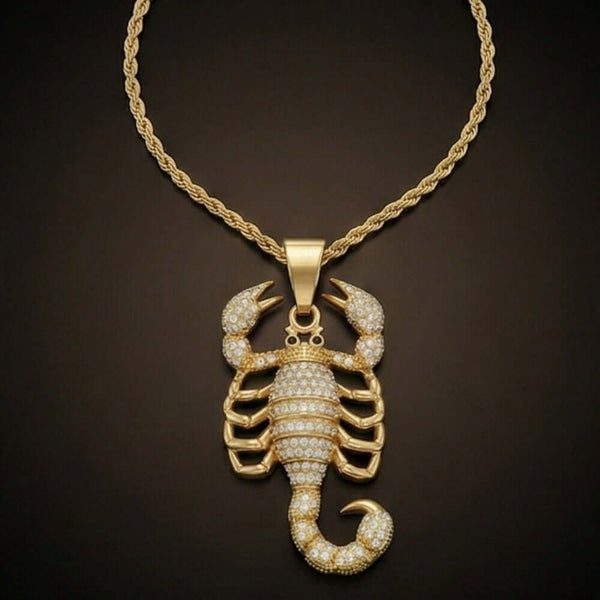 SCORPION KING - GOLD - 30mm Pure Titanium Steel Pendant with 24inch Twisted Chain for Men & Boys