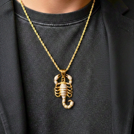 SCORPION KING - GOLD - 30mm Pure Titanium Steel Pendant with 24inch Twisted Chain for Men & Boys - THE MEN THING