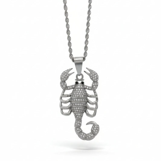 SCORPION KING - STEEL - 30mm Pure Titanium Steel Pendant with 24inch Twisted Chain for Men & Boys - THE MEN THING