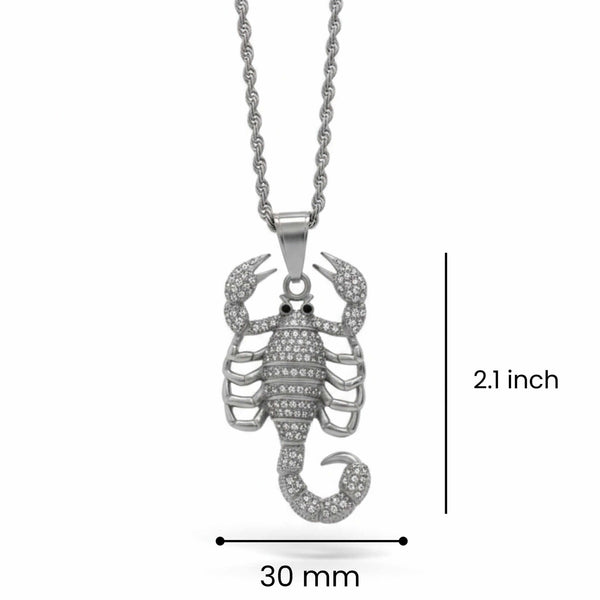 SCORPION KING - STEEL - 30mm Pure Titanium Steel Pendant with 24inch Twisted Chain for Men & Boys