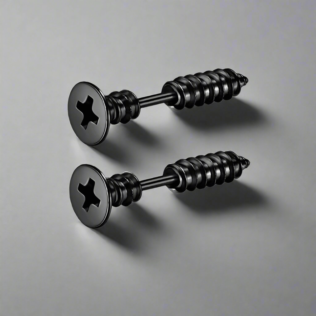 SCREWHEAD - BLACK - Pure Titanium Steel Ear Hoop Earrings for Men & Boys (2 Pcs) - THE MEN THING