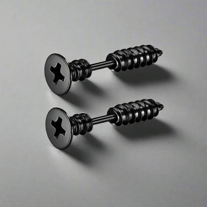 SCREWHEAD - BLACK - Pure Titanium Steel Ear Hoop Earrings for Men & Boys (2 Pcs) - THE MEN THING