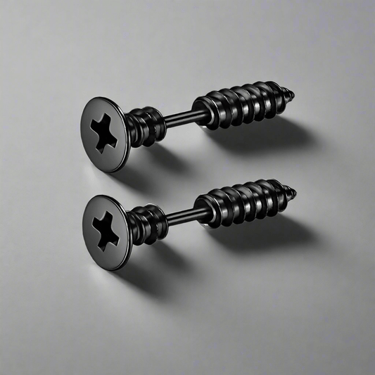 SCREWHEAD - BLACK - Pure Titanium Steel Ear Hoop Earrings for Men & Boys (2 Pcs) - THE MEN THING