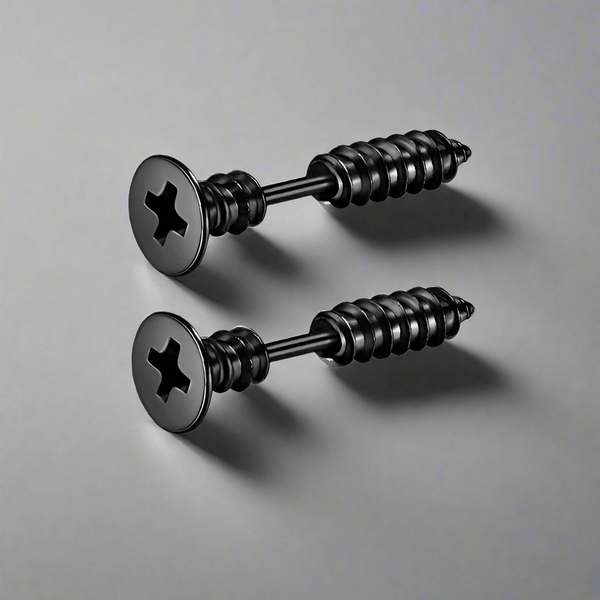 SCREWHEAD - BLACK - Pure Titanium Steel Ear Hoop Earrings for Men & Boys (2 Pcs)