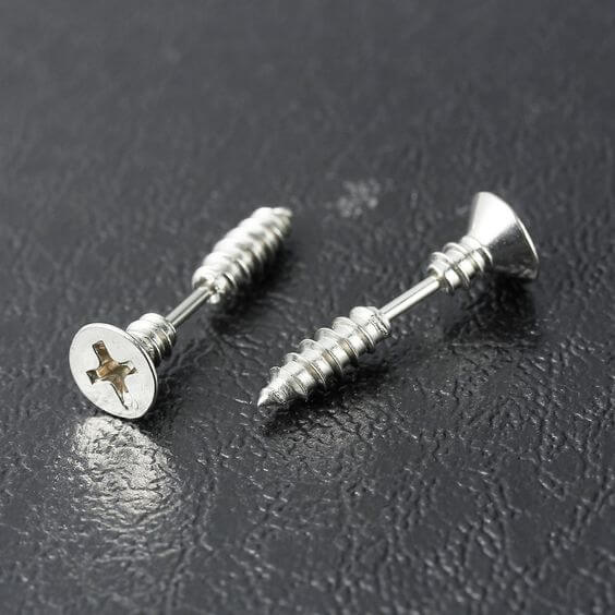 SCREWHEAD - SILVER - Pure Titanium Steel Ear Hoop Earrings for Men & Boys (2 Pcs) - THE MEN THING