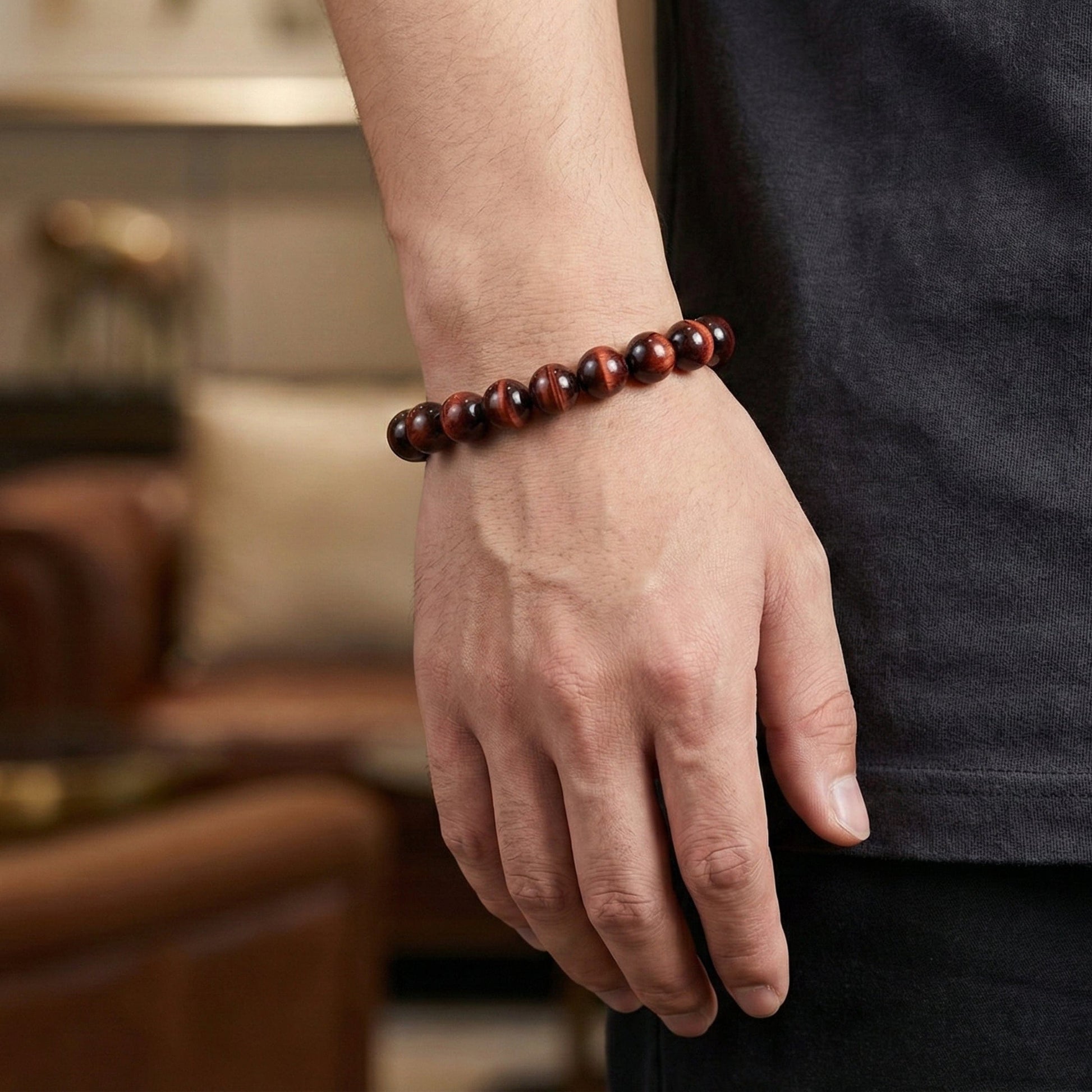 SENDAN - 12mm Beads Bracelet with Natural Stone - Adjustable Bracelet - THE MEN THING